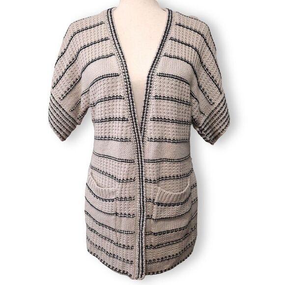 XXI Sweaters - XXI Short-Sleeve Cardigan Size Small Striped Open Front Pockets Boho Chic Chunky